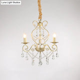 French Country Candle Chandelier Metal Pendant Light With Crystal Bead Accents In Gold 3/6/8 Lights