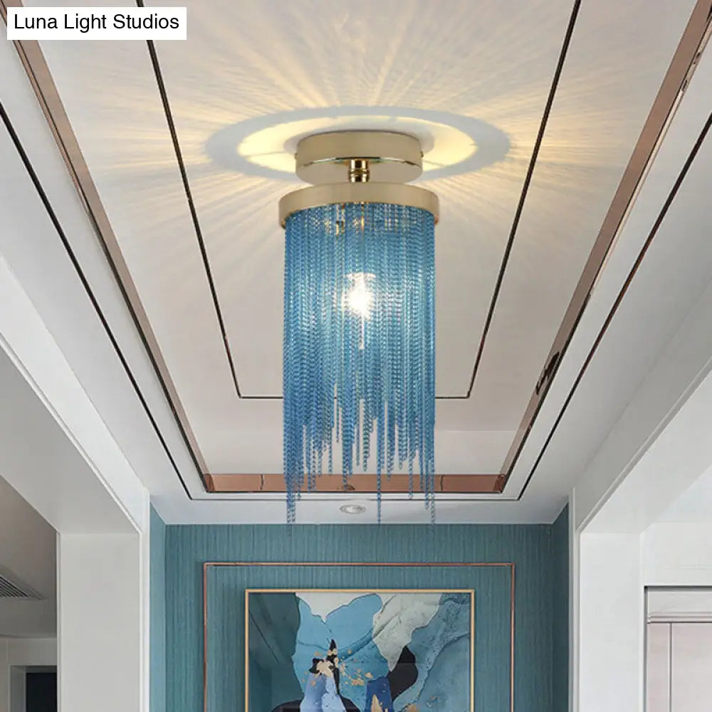 Fringed Chainlet Flush Mount Ceiling Light - Contemporary Aluminum Fixture For Corridors
