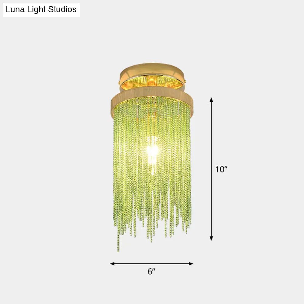 Fringed Chainlet Flush Mount Ceiling Light - Contemporary Aluminum Fixture For Corridors Green
