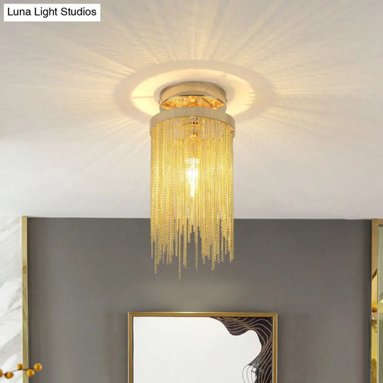 Fringed Chainlet Flush Mount Ceiling Light - Contemporary Aluminum Fixture For Corridors