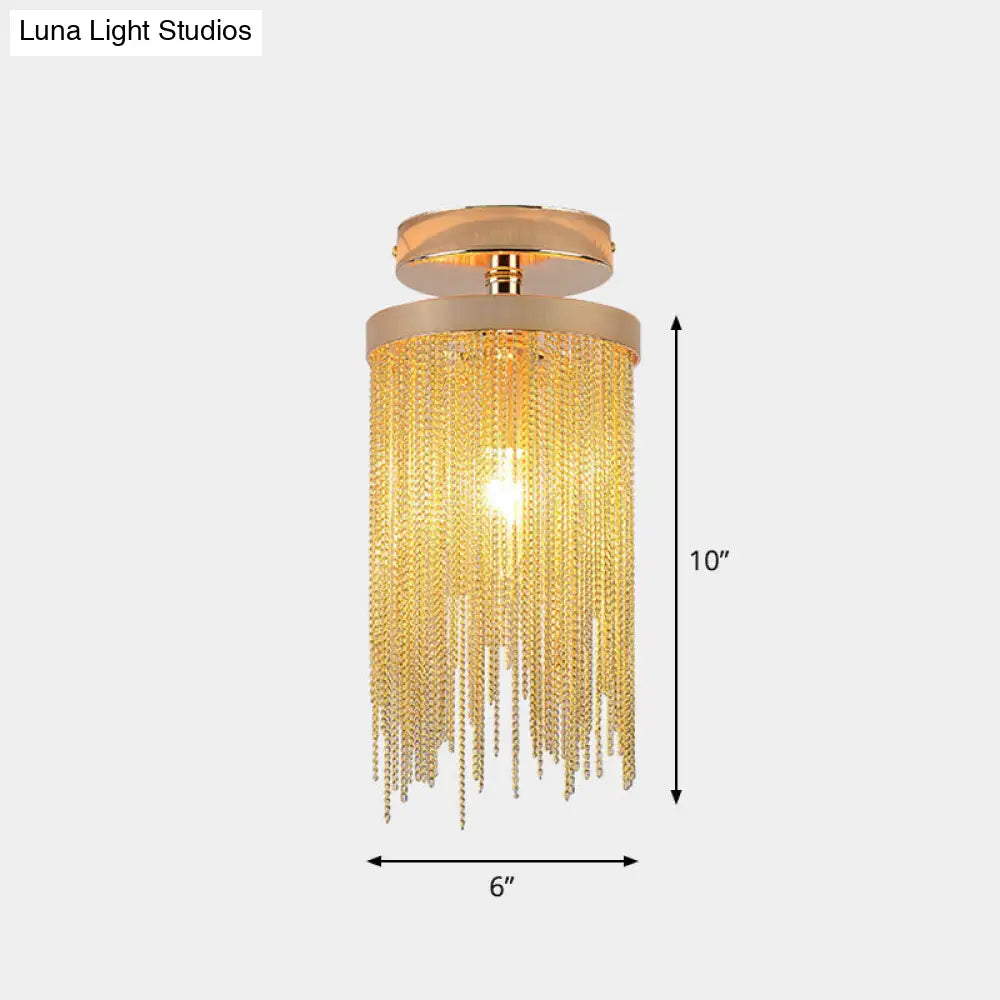Fringed Chainlet Flush Mount Ceiling Light - Contemporary Aluminum Fixture For Corridors Gold