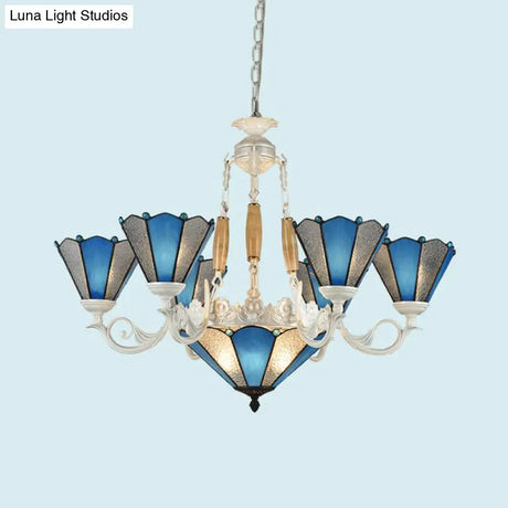 Frosted Blue Conical Glass Chandelier Lamp - Baroque Design With 3/9/11 Lights Elegant Cream