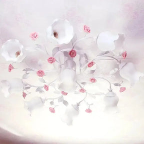Frosted Cream Glass Ruffle Ceiling Light - 9 Lights Semi Flush Mounted Lamp For Bedrooms Pink/Green