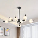 Frosted Glass Ball Chandelier - 9-Light Pendant Lamp In Black/Gold Black