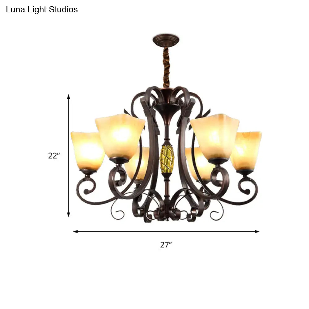Frosted Glass Bell Chandelier - Classic Lighting For Living Room 5/6/8 Lights Rust Finish