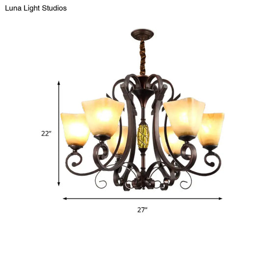 Frosted Glass Bell Chandelier - Classic Lighting For Living Room 5/6/8 Lights Rust Finish