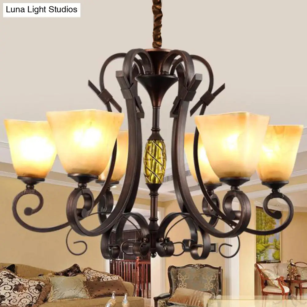 Frosted Glass Bell Chandelier - Classic Lighting For Living Room 5/6/8 Lights Rust Finish
