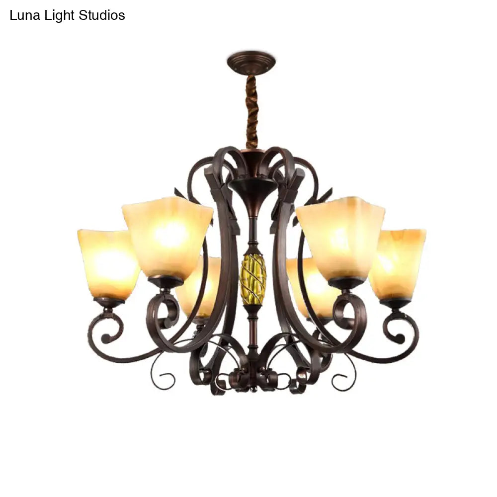 Frosted Glass Bell Chandelier - Classic Lighting For Living Room 5/6/8 Lights Rust Finish