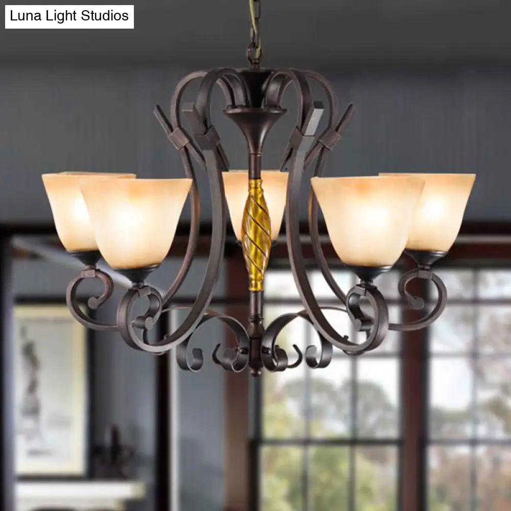 Frosted Glass Bell Chandelier - Classic Lighting For Living Room 5/6/8 Lights Rust Finish