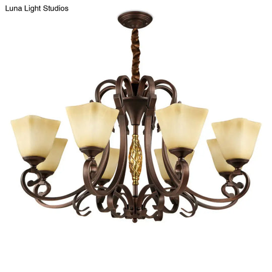 Frosted Glass Bell Chandelier - Classic Lighting For Living Room 5/6/8 Lights Rust Finish