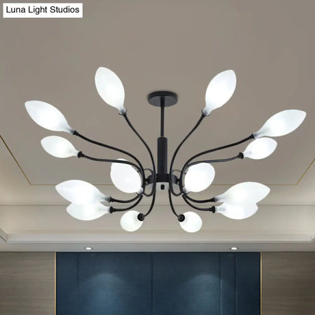 Frosted Glass Branch Chandelier - Multi Light Wrought Iron Ceiling Lamp Black