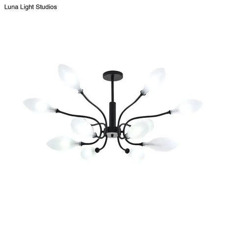 Frosted Glass Branch Chandelier - Multi Light Wrought Iron Ceiling Lamp Black