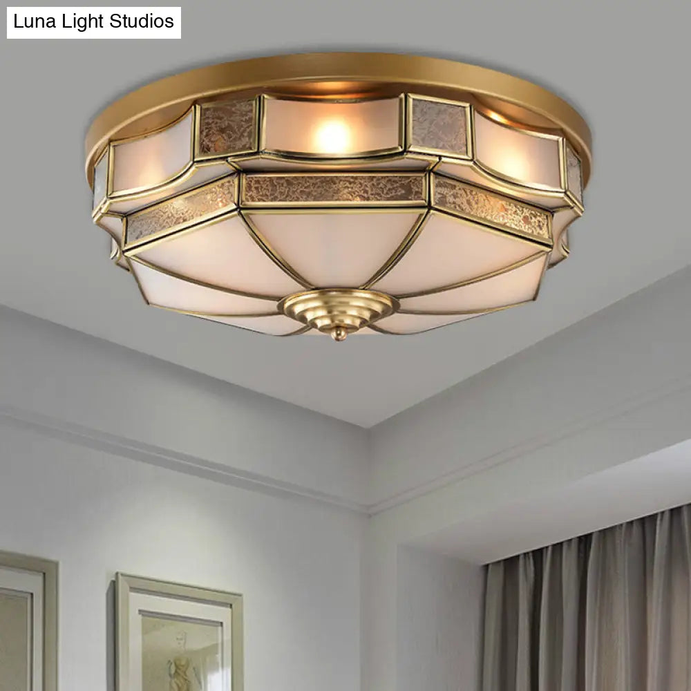Frosted Glass Brass Scallop Flush Mount Lamp With Curved Design For Bedroom - 3/5 Heads