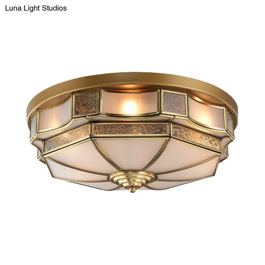 Frosted Glass Brass Scallop Flush Mount Lamp With Curved Design For Bedroom - 3/5 Heads
