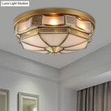 Frosted Glass Brass Scallop Flush Mount Lamp With Curved Design For Bedroom - 3/5 Heads