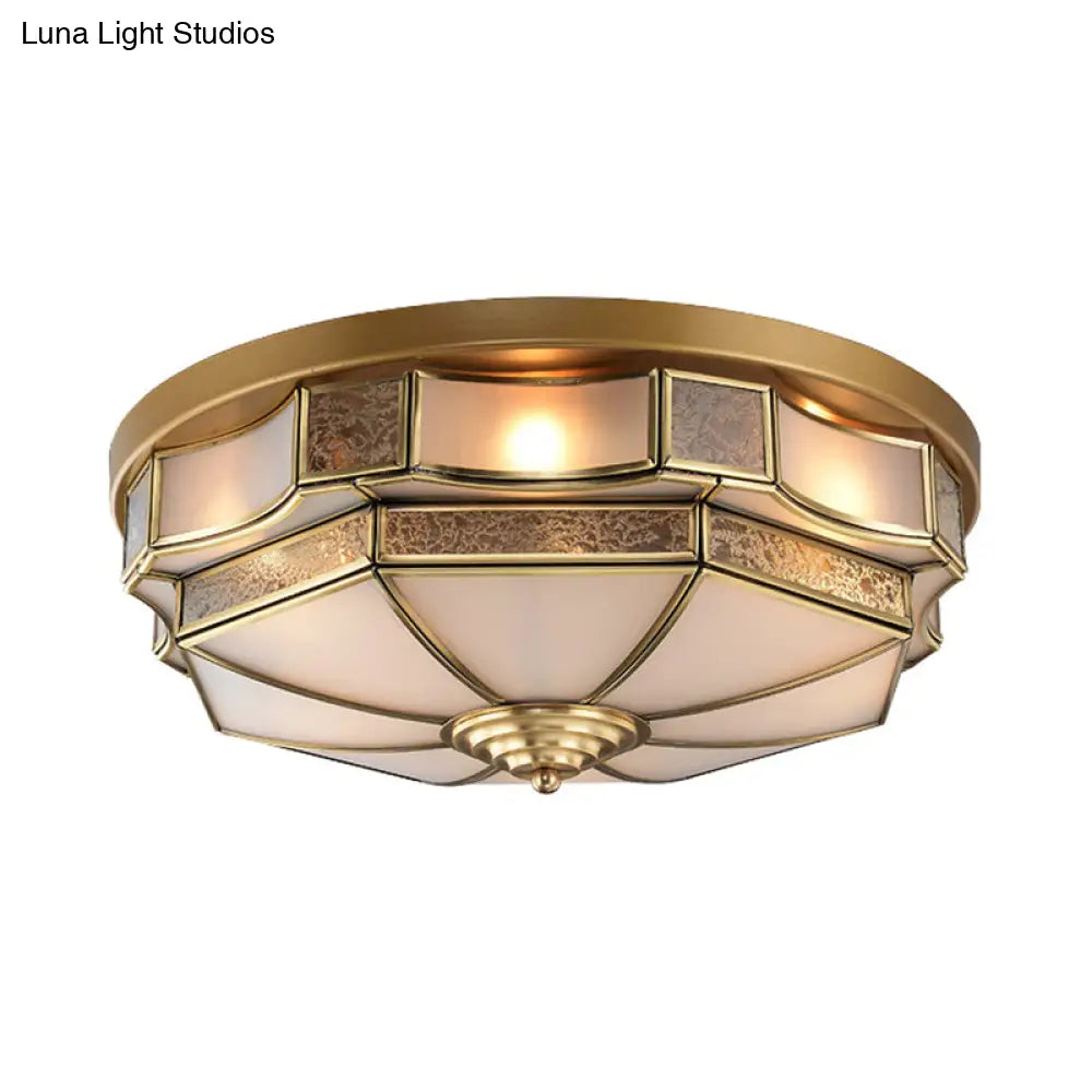 Frosted Glass Brass Scallop Flush Mount Lamp With Curved Design For Bedroom - 3/5 Heads