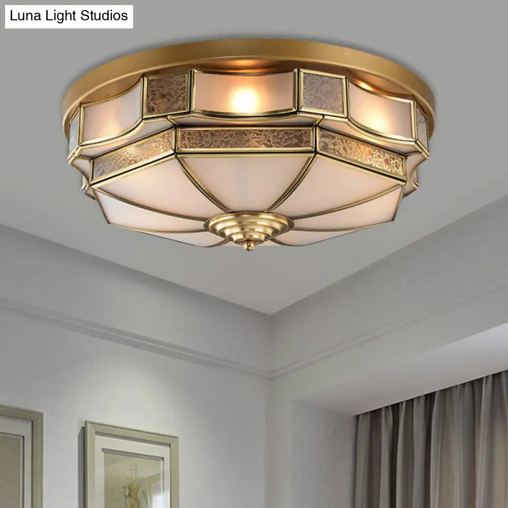 Frosted Glass Brass Scallop Flush Mount Lamp With Curved Design For Bedroom - 3/5 Heads