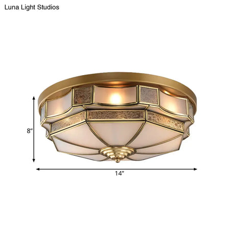 Frosted Glass Brass Scallop Flush Mount Lamp With Curved Design For Bedroom - 3/5 Heads