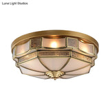 Frosted Glass Brass Scallop Flush Mount Lamp With Curved Design For Bedroom - 3/5 Heads