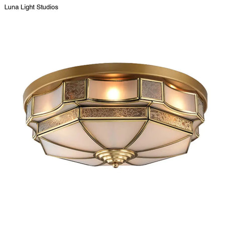 Frosted Glass Brass Scallop Flush Mount Lamp With Curved Design For Bedroom - 3/5 Heads