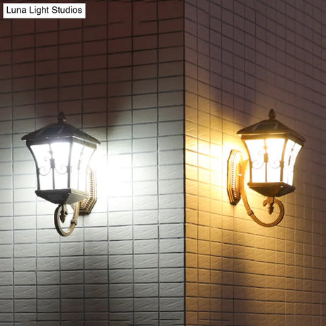 Frosted Glass Brass Wall Sconce - Tapered Traditional Light With Scrolls