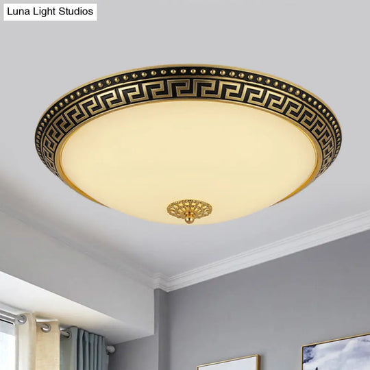 Frosted Glass Ceiling Fixture - Rustic Led Bedroom Flush Mount Lighting In Brass (Bowl Design
