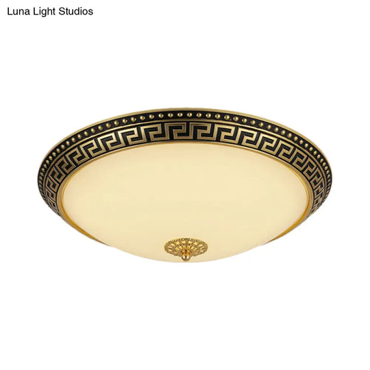 Frosted Glass Ceiling Fixture - Rustic Led Bedroom Flush Mount Lighting In Brass (Bowl Design