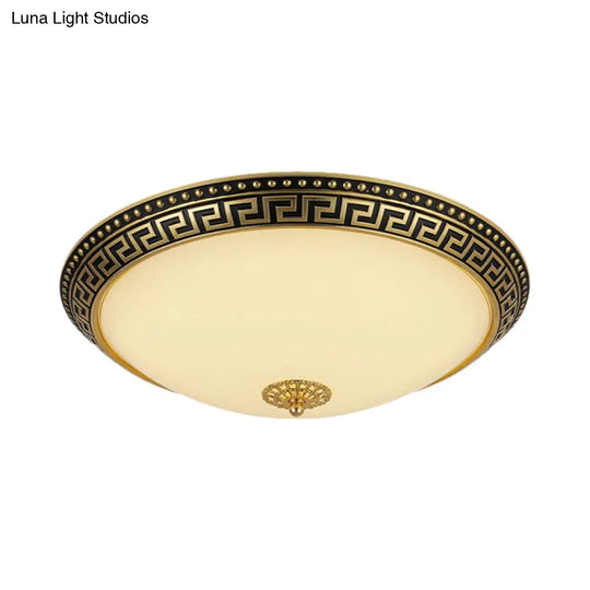 Frosted Glass Ceiling Fixture - Rustic Led Bedroom Flush Mount Lighting In Brass (Bowl Design