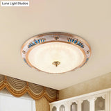 Frosted Glass Ceiling Lamp Fixture - Countryside Led Flush Lighting In Gold Warm/White Light