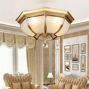 Frosted Glass Ceiling Light - Traditional 3/4 Lights Brass 14’/18’ Living Room Flush Lamp / 14’