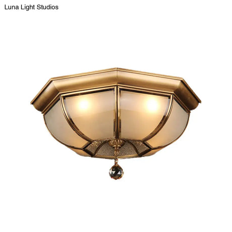 Frosted Glass Ceiling Light - Traditional 3/4 Lights Brass 14’/18’ Living Room Flush Lamp