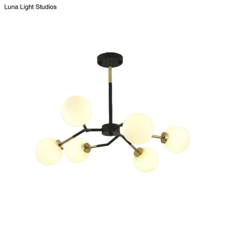 Frosted Glass Chandelier Lamp: Minimalist 6/8 Bulbs Hanging Ceiling Light In Black