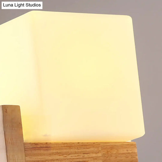Frosted Glass Cube Chandelier With Modern Wood Ceiling Suspension - Ideal For Living Room