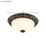 Frosted Glass Dome Flush Ceiling Lamp With Flower Edge Design In Brass/Black And Gold - Available