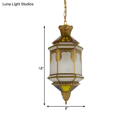 Frosted Glass Drop Antique Brass Hanging Lamp For Restaurant Ceiling