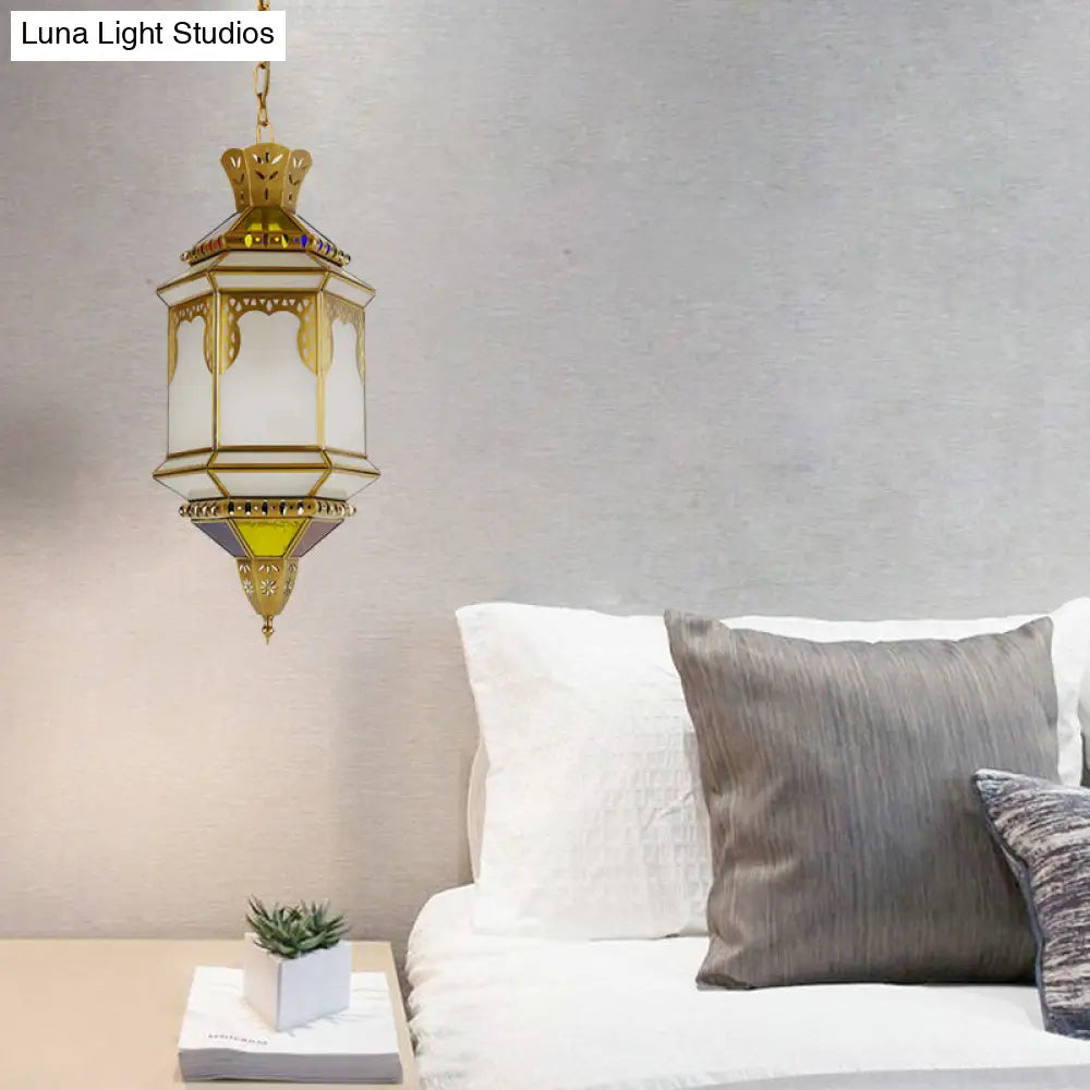 Frosted Glass Drop Antique Brass Hanging Lamp For Restaurant Ceiling