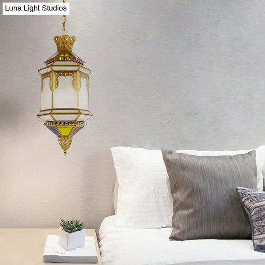 Frosted Glass Drop Antique Brass Hanging Lamp For Restaurant Ceiling