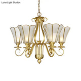 Frosted Glass Floral Pendant Chandelier - White Colonialist Design Brass Finish 6 Lights Ideal For