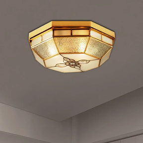 Frosted Glass Geometric Flush Ceiling Light With Gold Accents - Traditional Bedroom Lighting (4/6