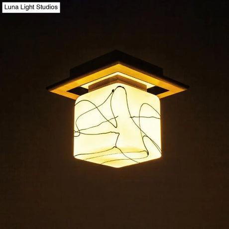 Frosted Glass Geometric Flush Mount Light - Nordic Style Ceiling Fixture For Corridor In White