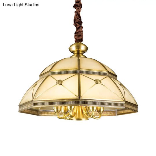 Frosted Glass Gold Pendant Chandelier Bowl - Colonial Ceiling Hang Fixture For Kitchen (7 Lights)