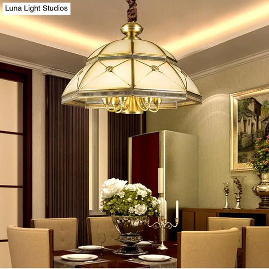 Frosted Glass Gold Pendant Chandelier Bowl - Colonial Ceiling Hang Fixture For Kitchen (7 Lights)