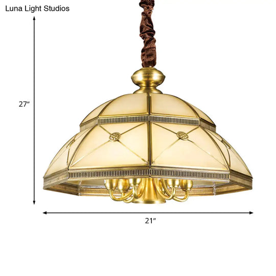 Frosted Glass Gold Pendant Chandelier Bowl - Colonial Ceiling Hang Fixture For Kitchen (7 Lights)