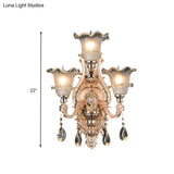 Frosted Glass Gold Wall Lamp: Traditionalist Floral Lighting Fixture For Restaurants With Crystal