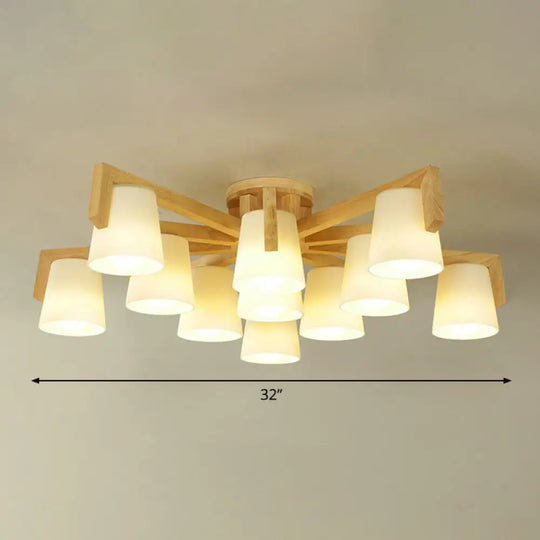 Frosted Glass Modern Wood Flush Mount Ceiling Light For Conic Living Room Ambiance 11 /