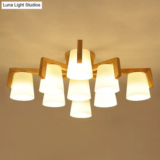 Frosted Glass Modern Wood Flush Mount Ceiling Light For Conic Living Room Ambiance