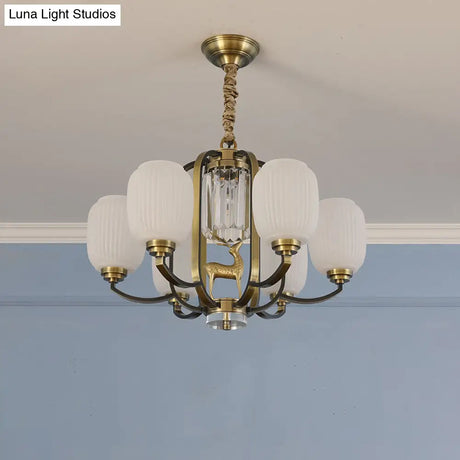 Frosted Glass Pendant Chandelier With Modernist Design - 3/6 Heads In Brass