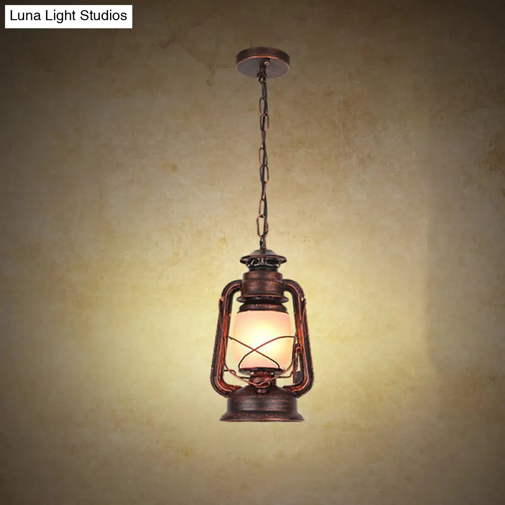 Industrial Frosted Glass Pendant Light For Restaurant Ceiling - 1-Light Suspension Lamp Copper / A