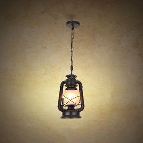 Frosted Glass Pendant Light Fixture: Kerosene 1-Light Warehouse Ceiling Lamp For Restaurants Black