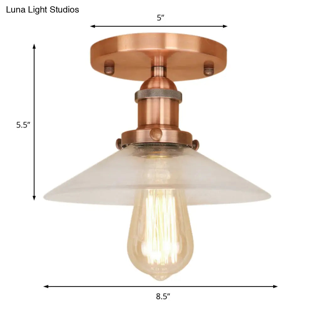 Frosted Glass Saucer Semi Flush Vintage Kitchen Lighting Fixture - 1 Bulb In Black/Brass/Copper